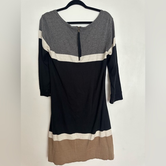 Hatley Color block Stripes Gray/Black/Tan Three Quarter Sleeve Sweater Dress - Picture 5 of 7